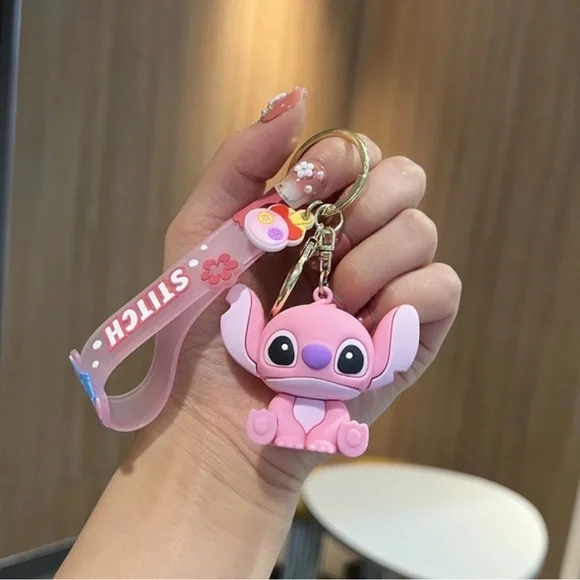 Pack 2 Stitch and Angel Disney Keychains - 3D Silicone - New with Strap - Picture 3 of 8